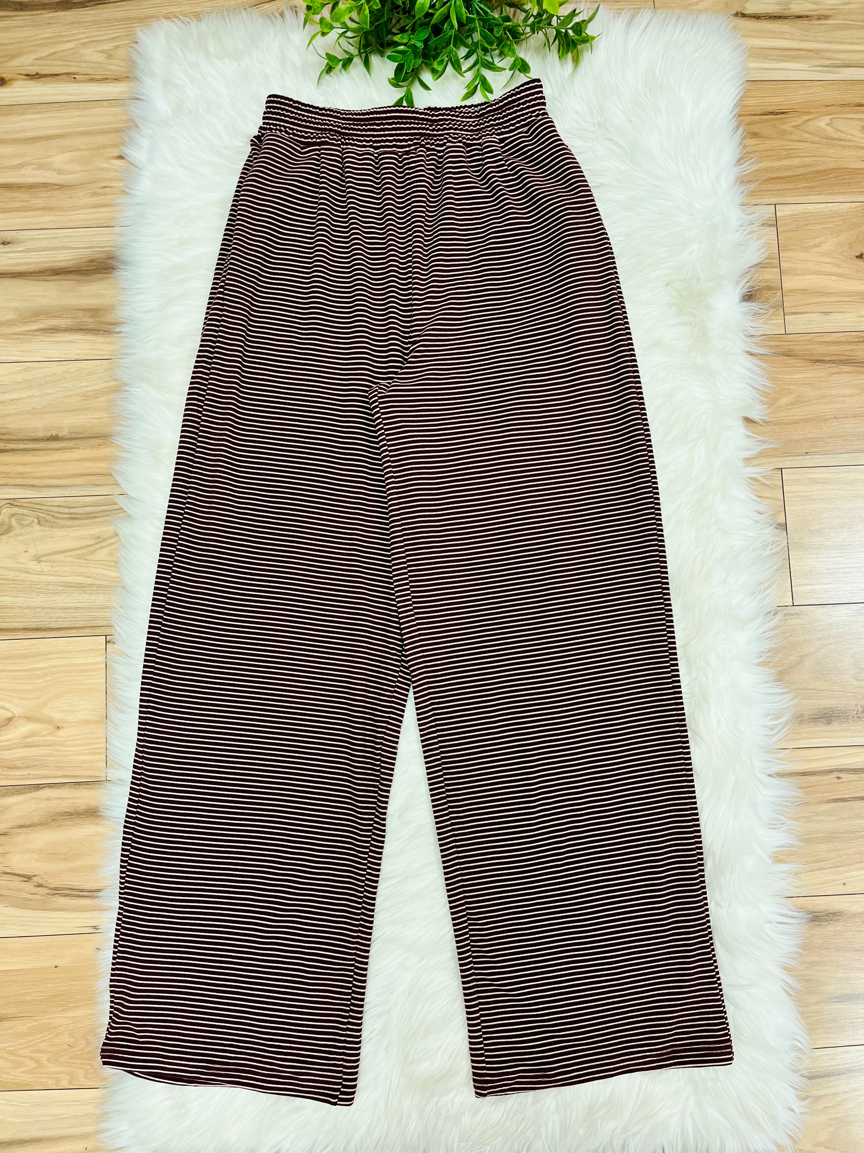Women’s Evermmee Burgundy Stripe Pant Set- Loose Fit