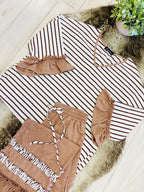 Women’s Evermmee Brown Stripe Set with Ruffle Trim Detail- Oversized