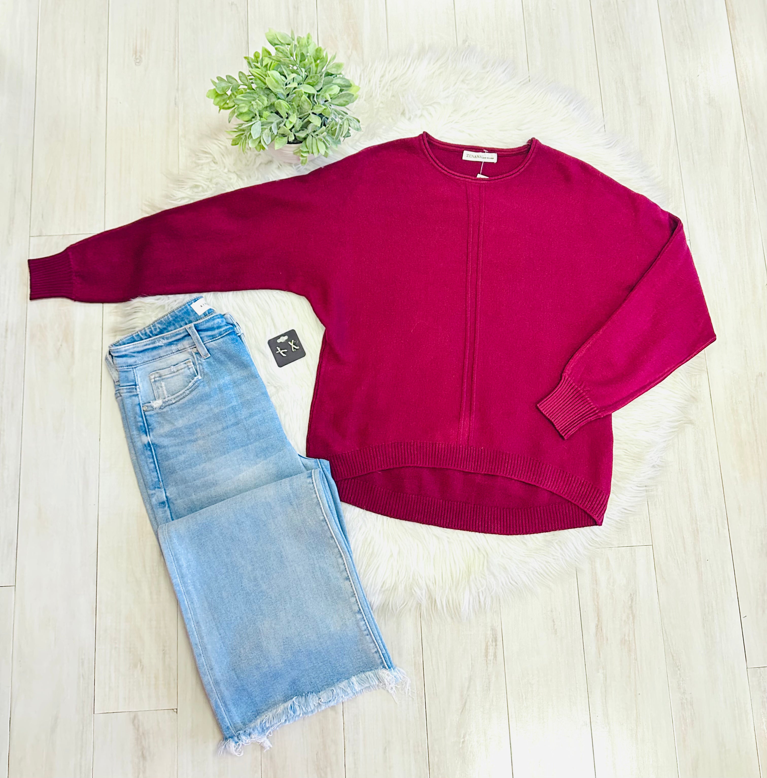 Women’s Maroon Crewneck Knit Sweater