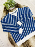 Women’s Zenana Royal Blue Striped Long Sleeve Top with White Trim- True to Size