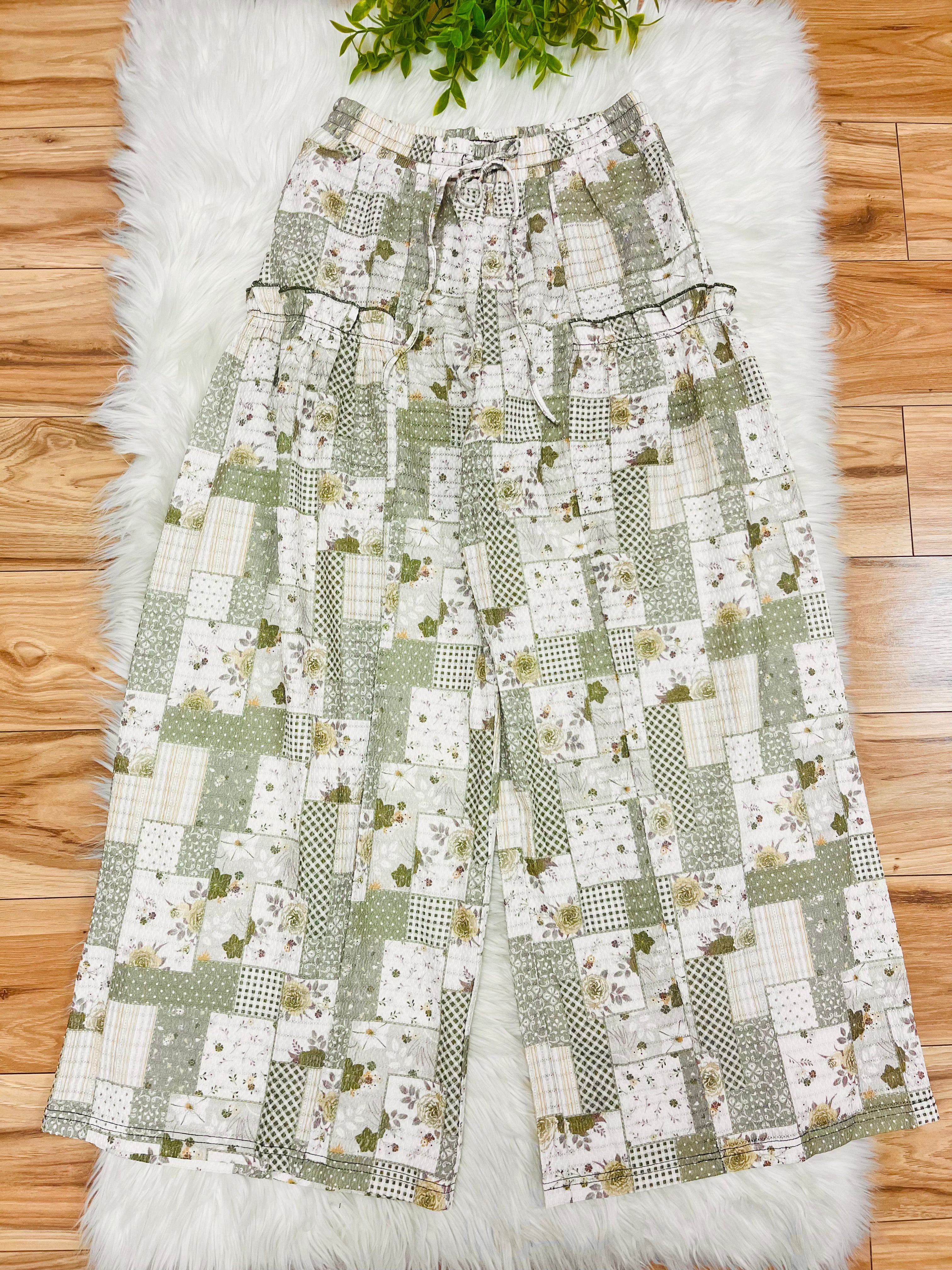 Women’s Anniewear Sage Patchwork Wide Leg Pants- Loose Fit