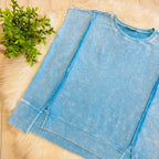 Women’s Sky Blue Zenana Sleeveless Acid Wash Top with Slits