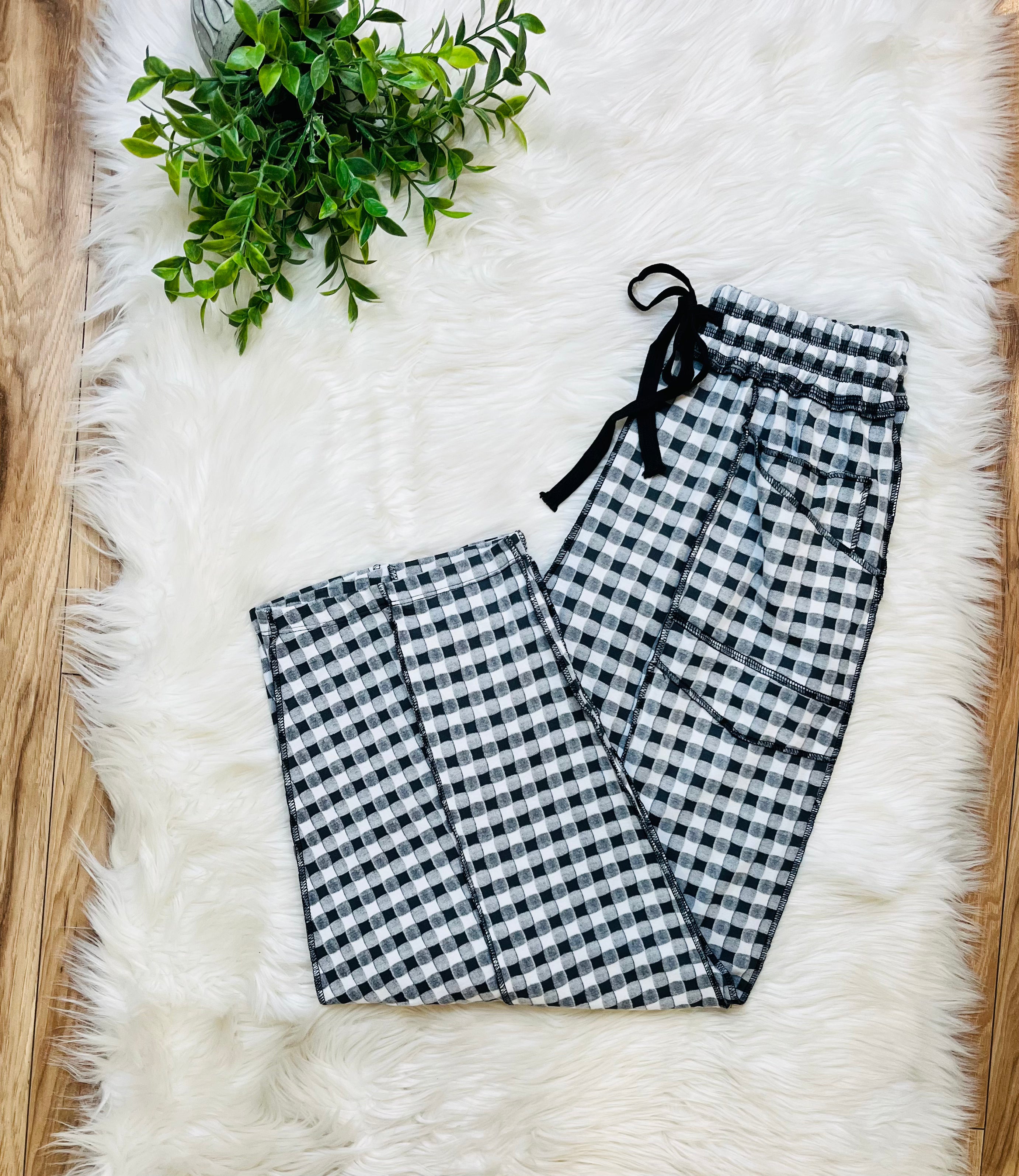 Women’s Black Gingham Knit Pants - True to Size