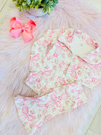 Girl’s Pink Bow Zip up Jacket and Flare Pant Set