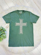 Women’s Comfort Colors Green Tee with Cheetah Print Cross