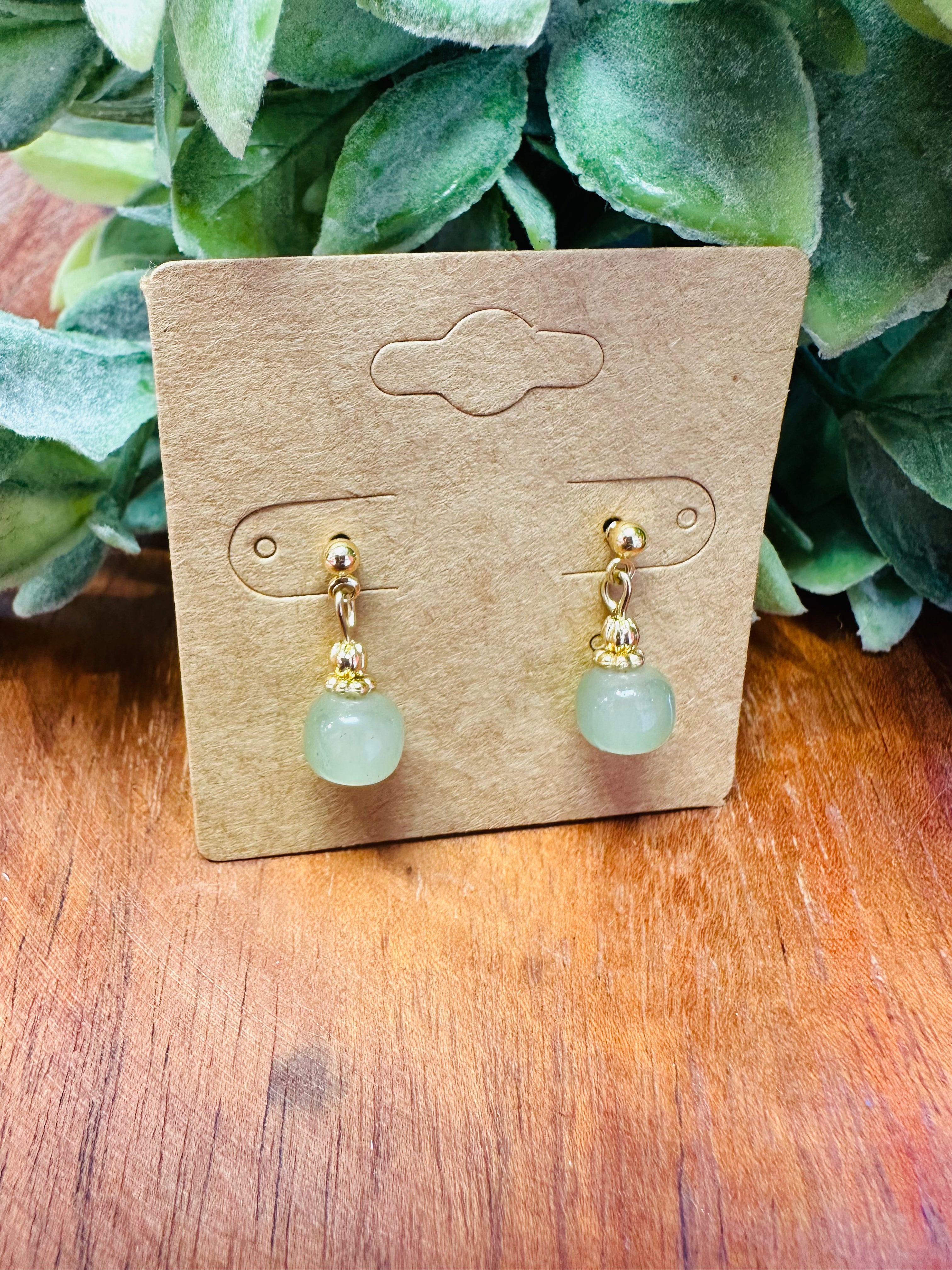 Soft Green Gemstone Drop Earrings