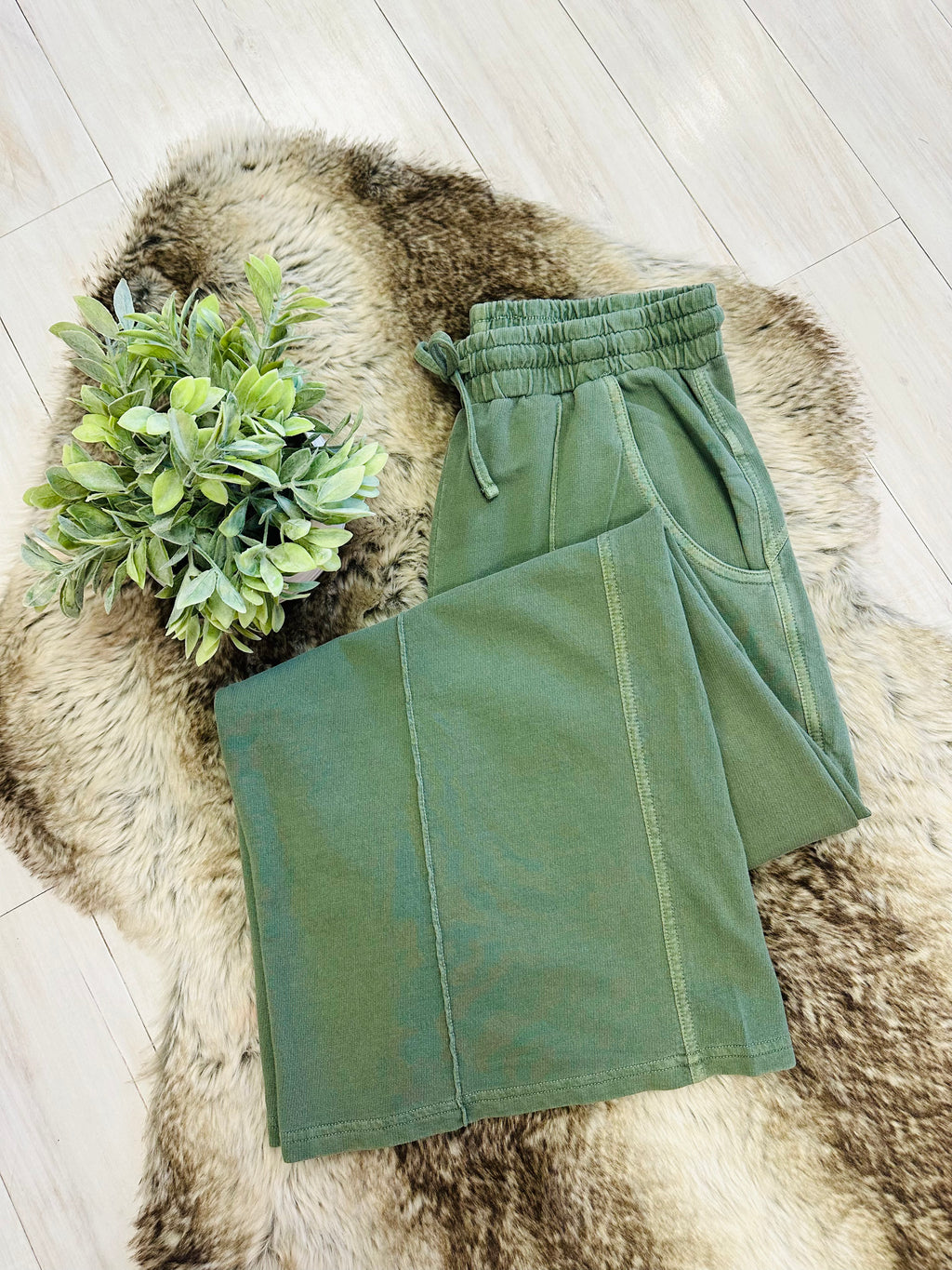 Women’s Light Olive Wide Leg Crop/Petite Pants by Zenana- True to Size
