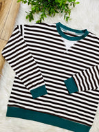 Women’s Brown and Hunter Green Stripe Top- Loose Fit