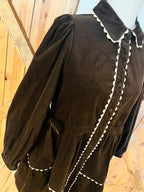 Women’s Jodifl Brown Button Down Long Sleeve Corduroy Dress with Scalloped Trim- True to Size