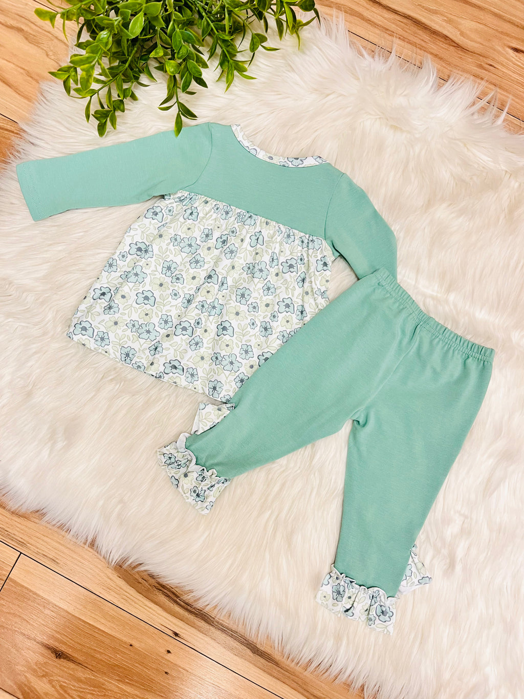 Girl’s Sage Green Floral Ruffle Outfit