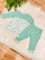 Girl’s Sage Green Floral Ruffle Outfit