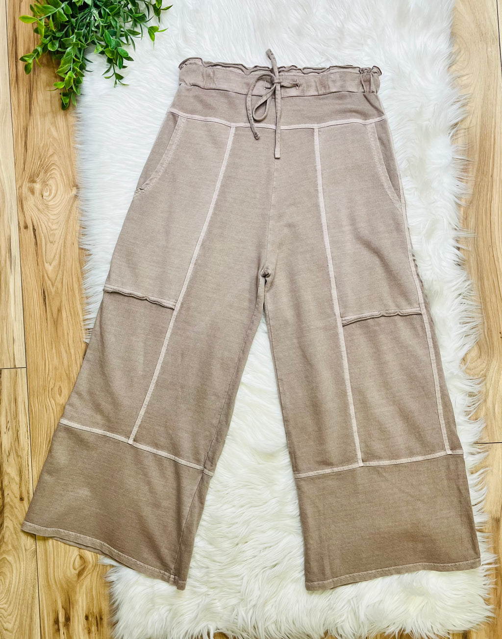 Women’s Zenana Exposed Seam Cocoa Drawstring Pants- True to Size