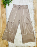 Women’s Zenana Exposed Seam Cocoa Drawstring Pants- True to Size
