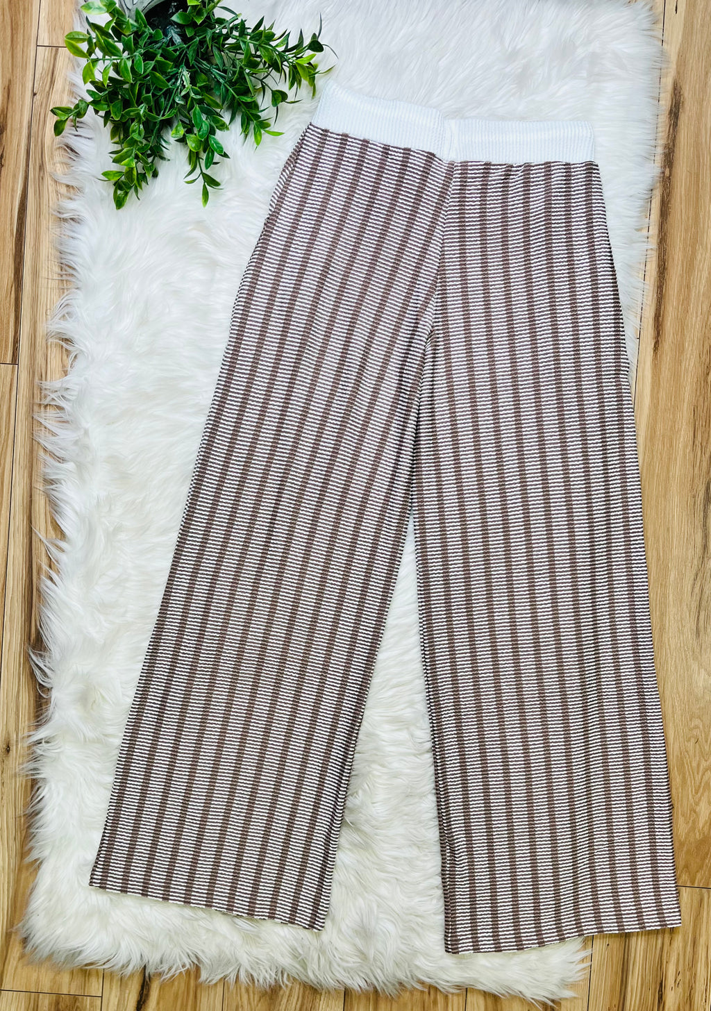 Women’s Zenana Mocha Striped Ribbed Pant Set