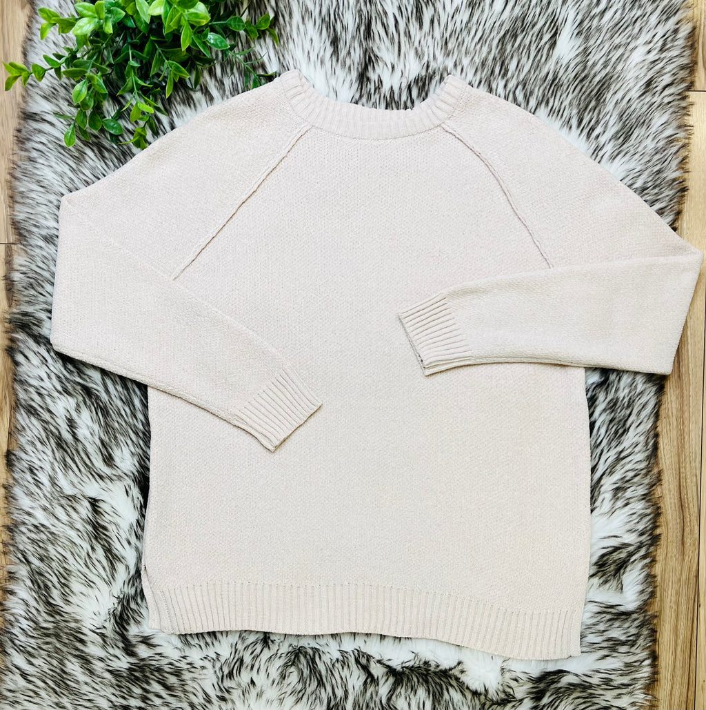 Women’s Zenana Sand Beige Exposed Seam Sweater Top- True to size