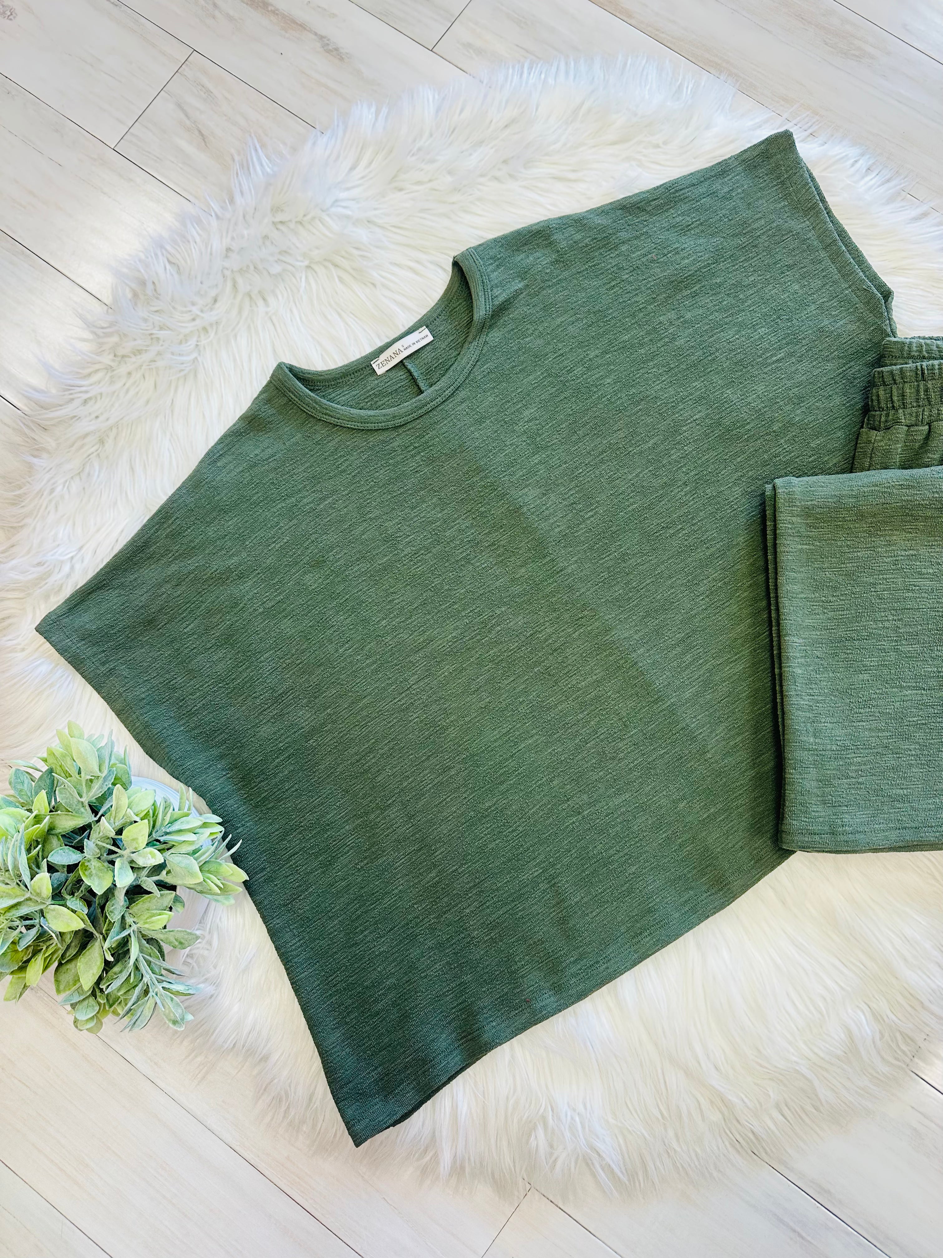 Women’s Zenana Olive Green Sleeveless Pant Set