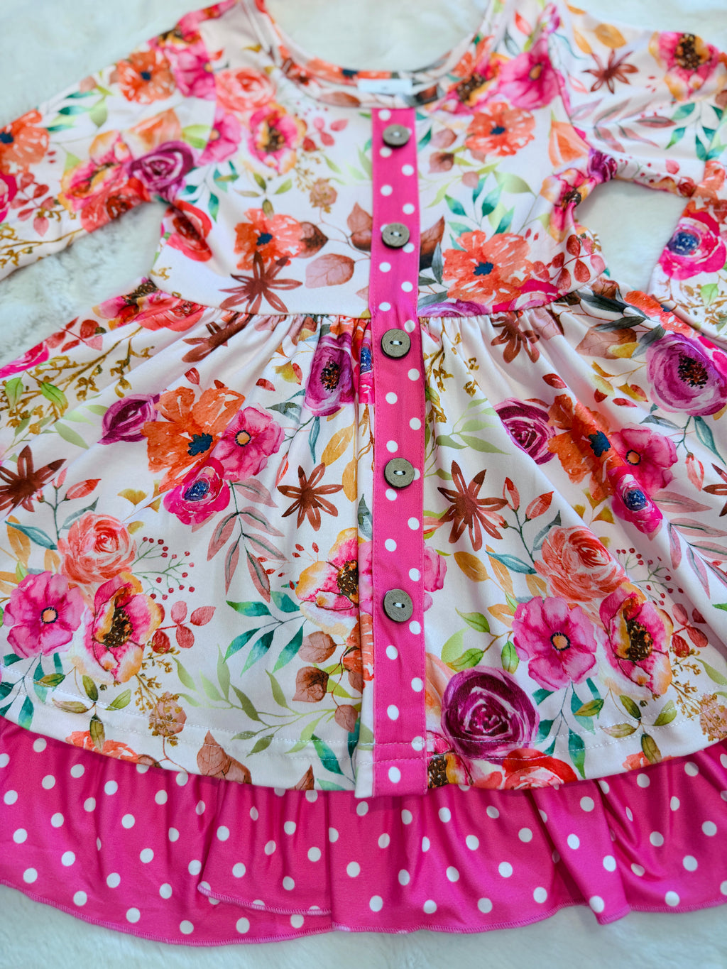 Girls Fall Floral Button Ruffle Dress