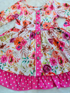 Girls Fall Floral Button Ruffle Dress