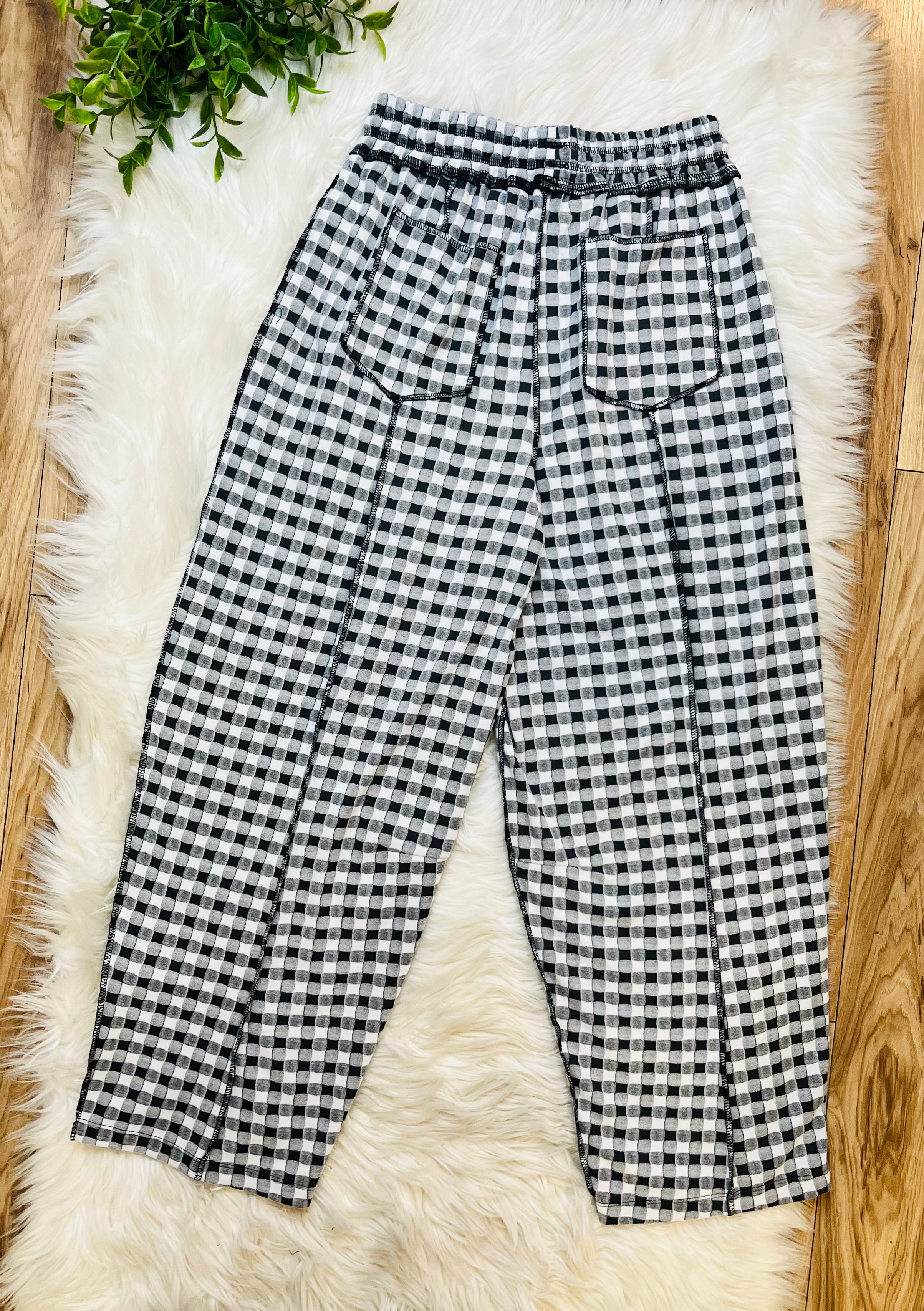 Women’s Black Gingham Knit Pants - True to Size