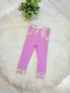 Girl’s Pink and Purple Floral Half Zip Pant Set