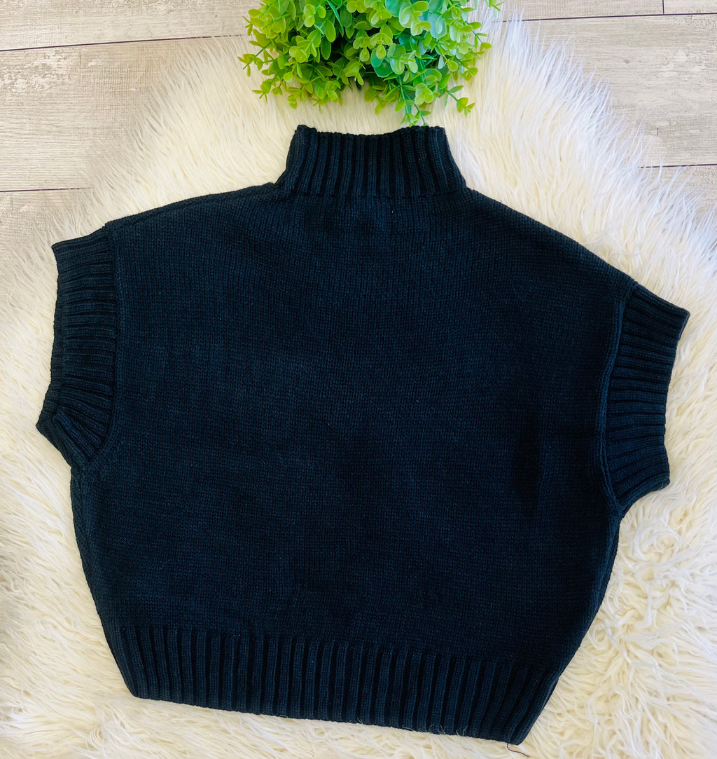 Women’s Black Sleeveless Knit Mock Neck Blouse