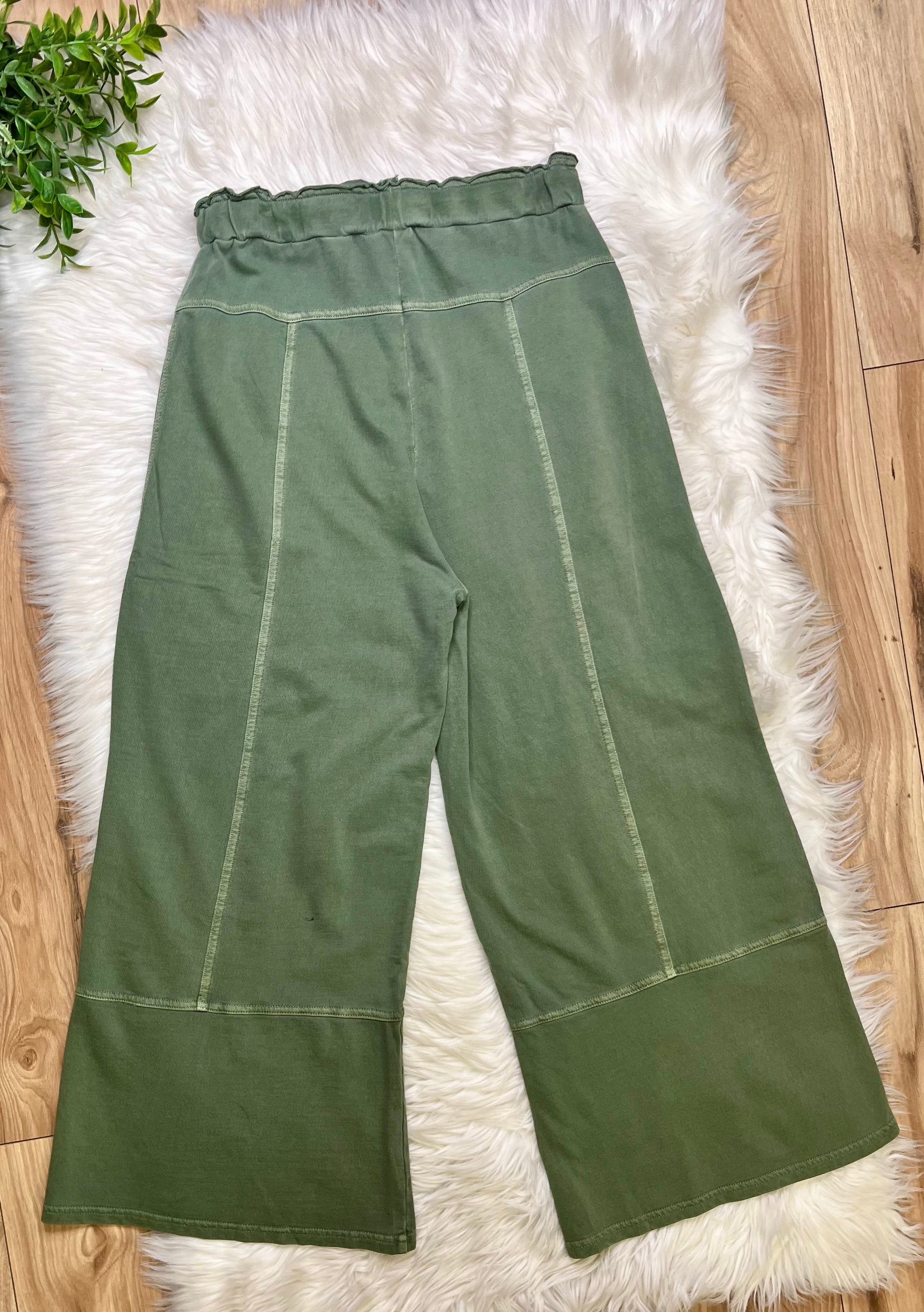 Women’s Zenana Exposed Seam Olive Drawstring Pants- True to Size