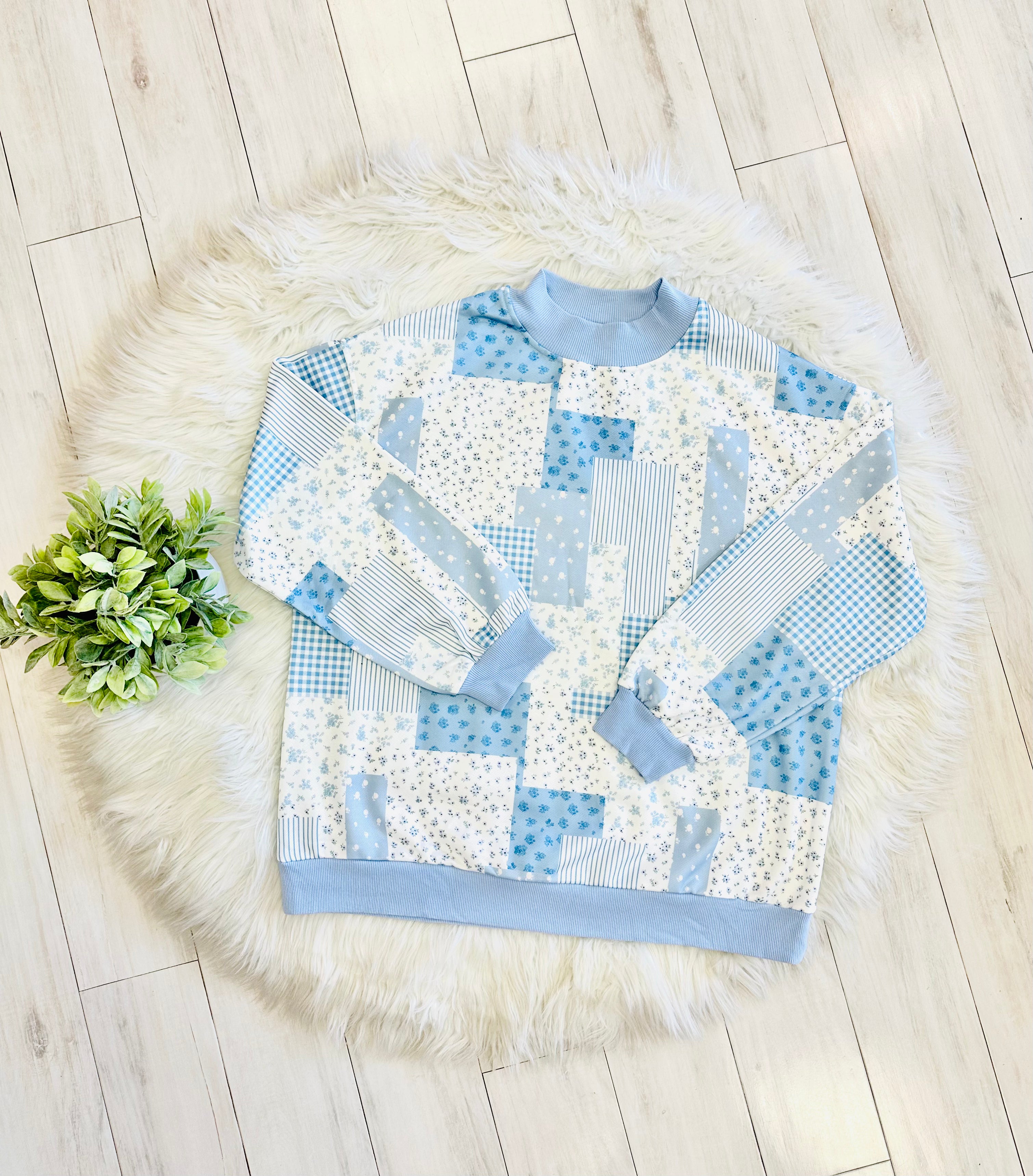 Women’s Blue Mixed Patchwork Short Set