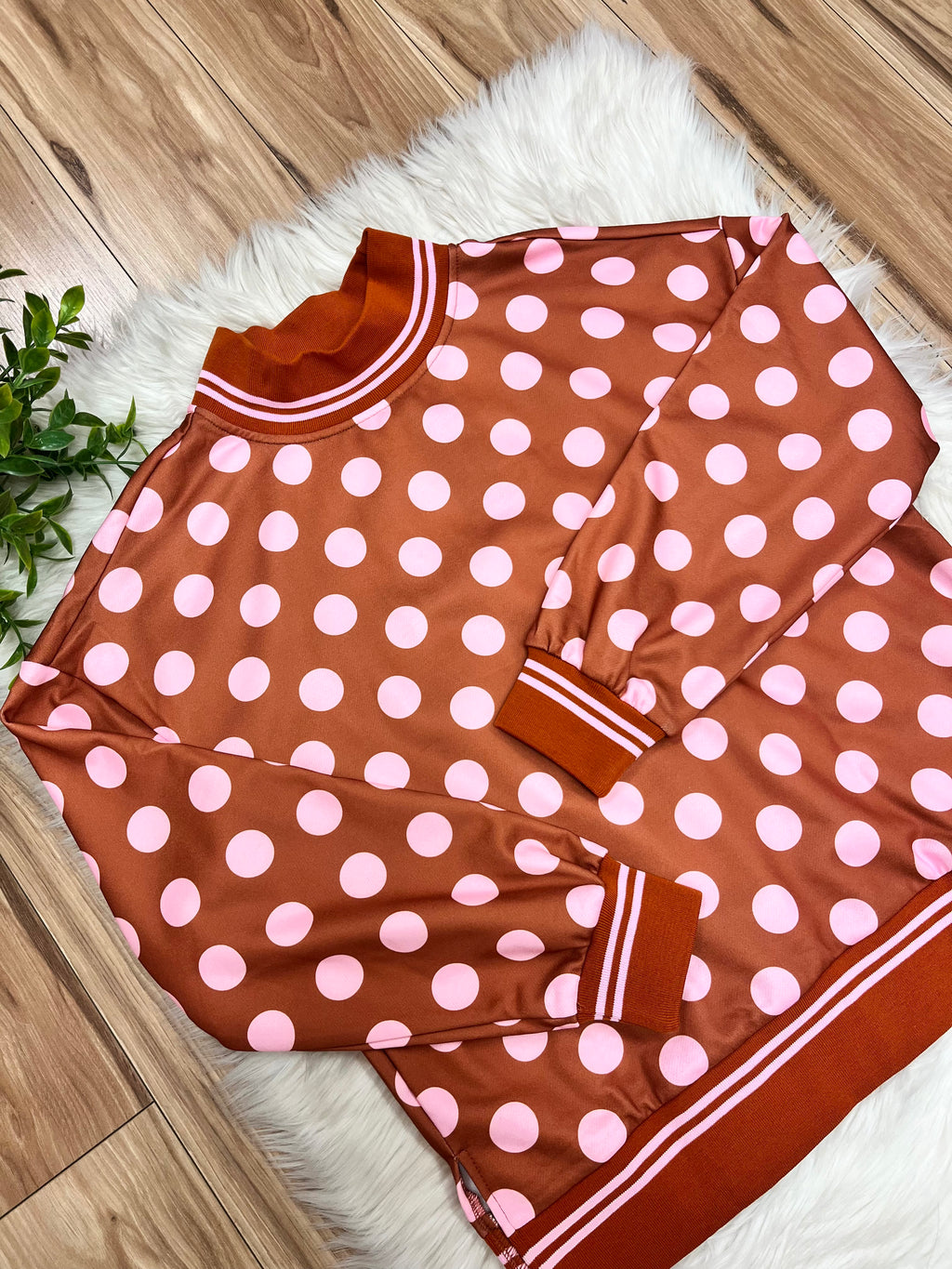 Women’s Evermmee Rust Top with Pink Polka Dots- True to Size