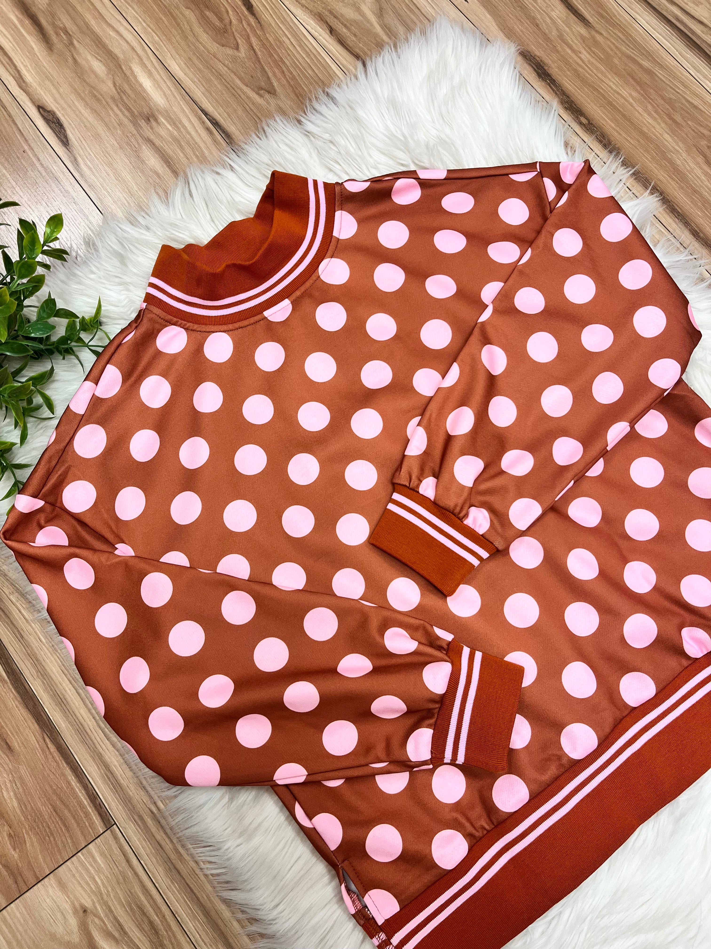 Women’s Evermmee Rust Top with Pink Polka Dots- True to Size