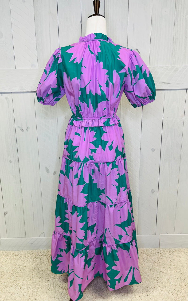 Peach Love Green/Violet Floral Maxi Dress