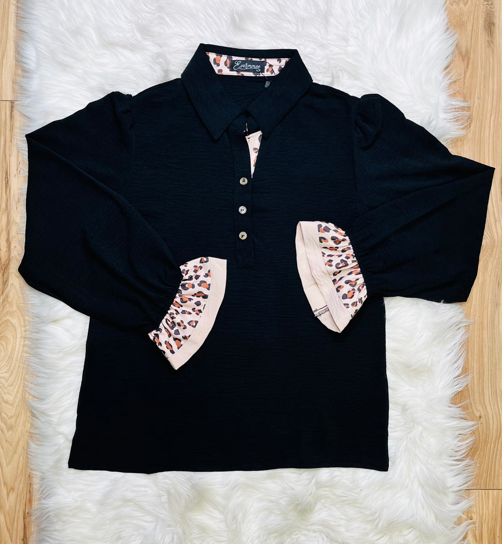 Women’s Evermmee Black Cheetah Detail Top- True to Size