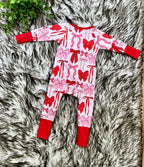 Girl’s Red and Pink Bow Zipper Romper