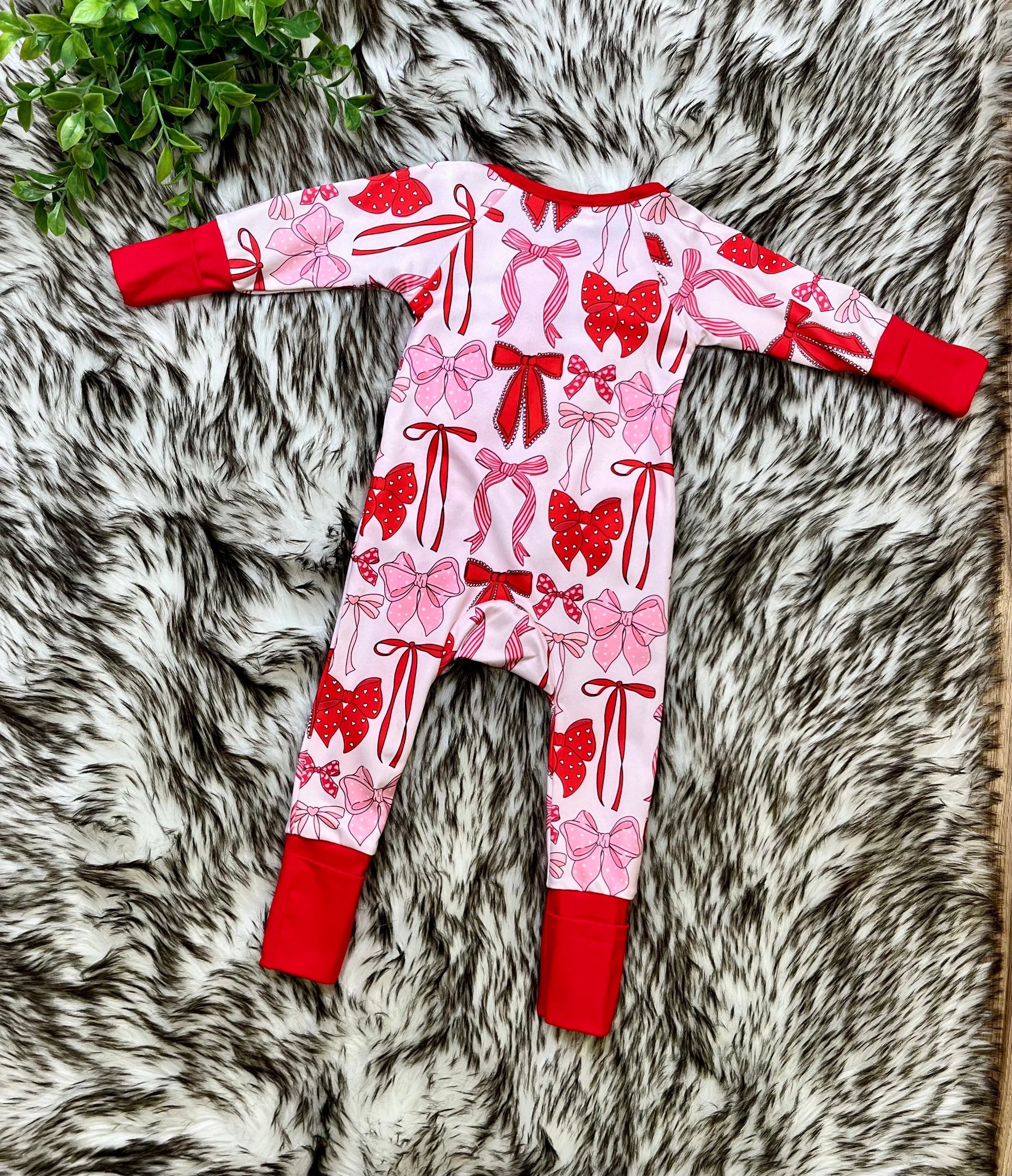 Girl’s Red and Pink Bow Zipper Romper