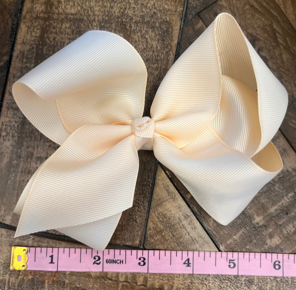 Hair Bow 6” Alligator Clip - Cream Ivory