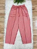 Women’s Anniewear Rust Red & Pink Check Barrel Knit Pants- True to Size