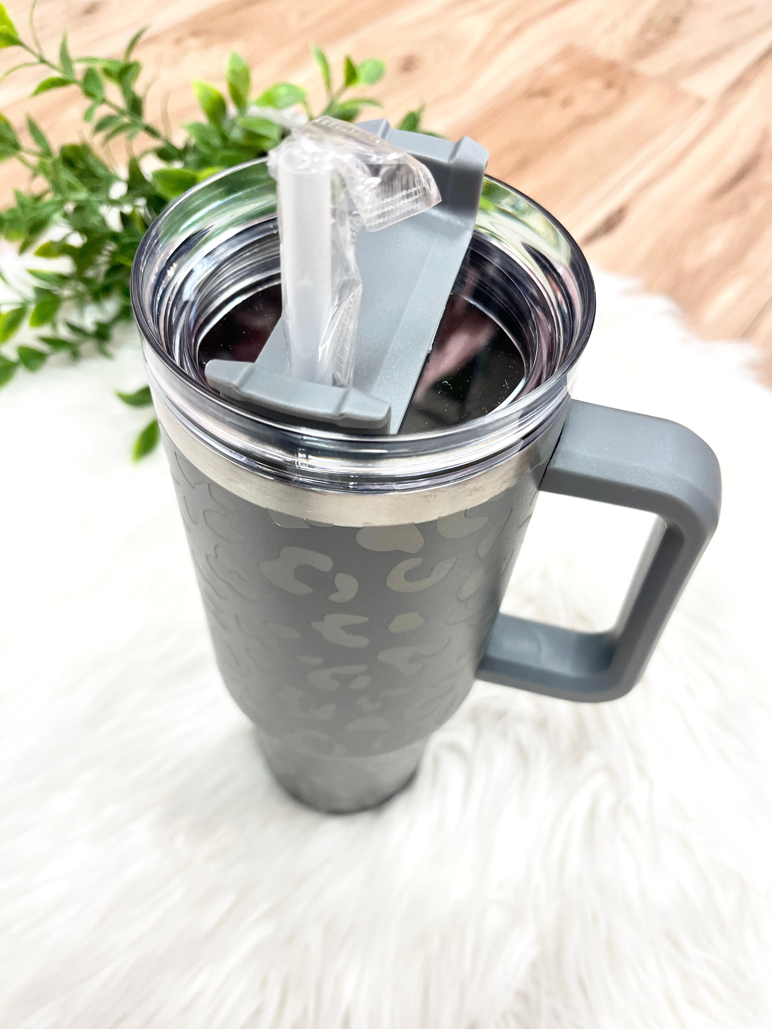 Grey Leopard/Cheetah Print Tumbler