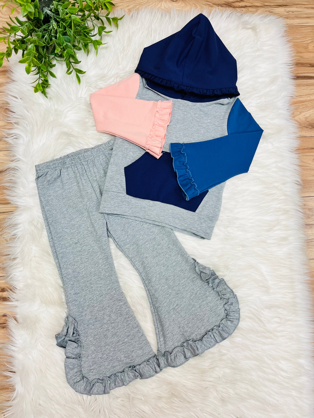 Girl’s Grey Color Block Hooded Outfit