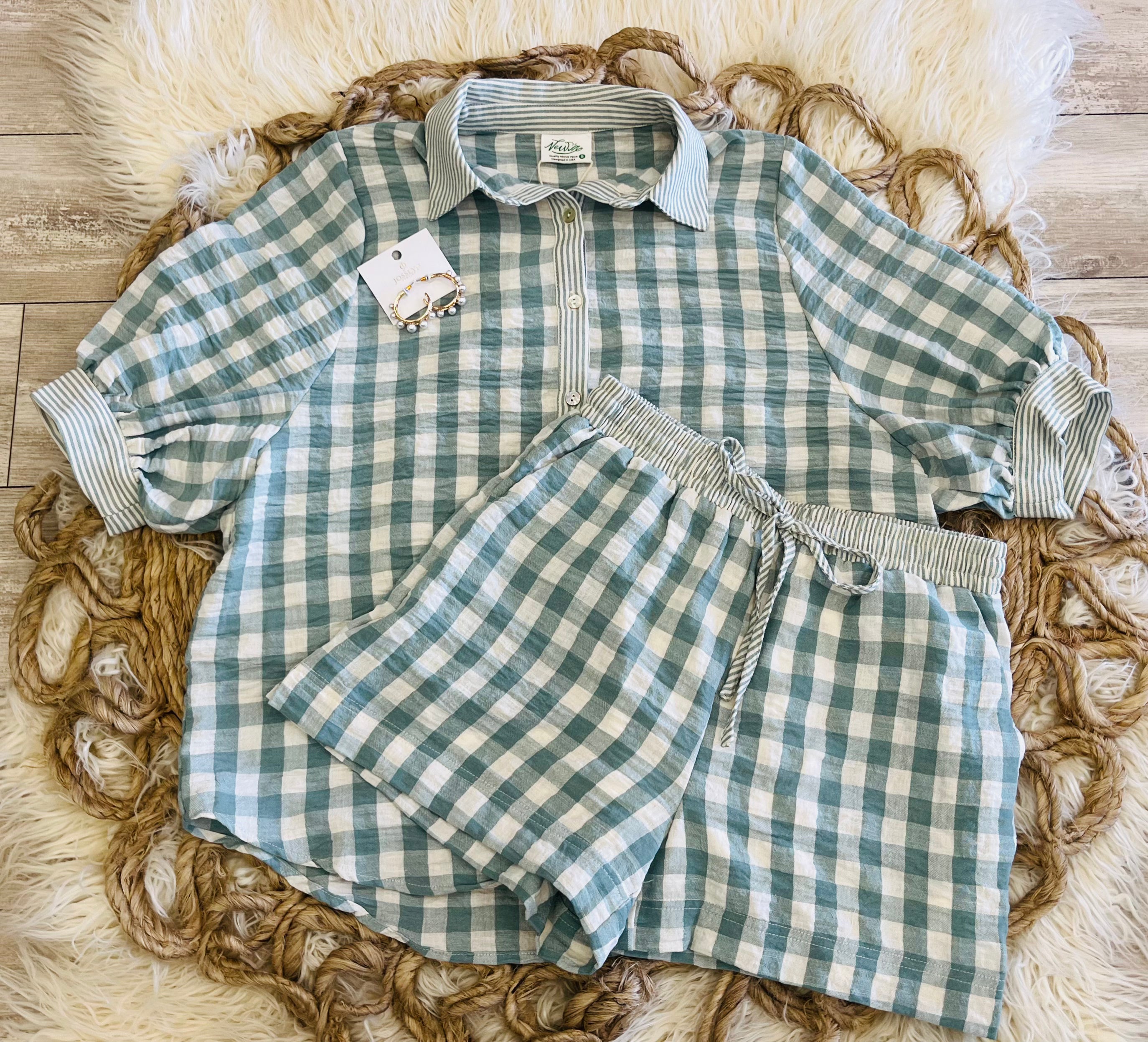 Women’s Very J Sage Gingham Short Set