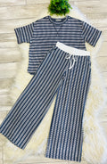 Women’s Zenana Navy Ribbed Drop - Shoulder Two Piece Set