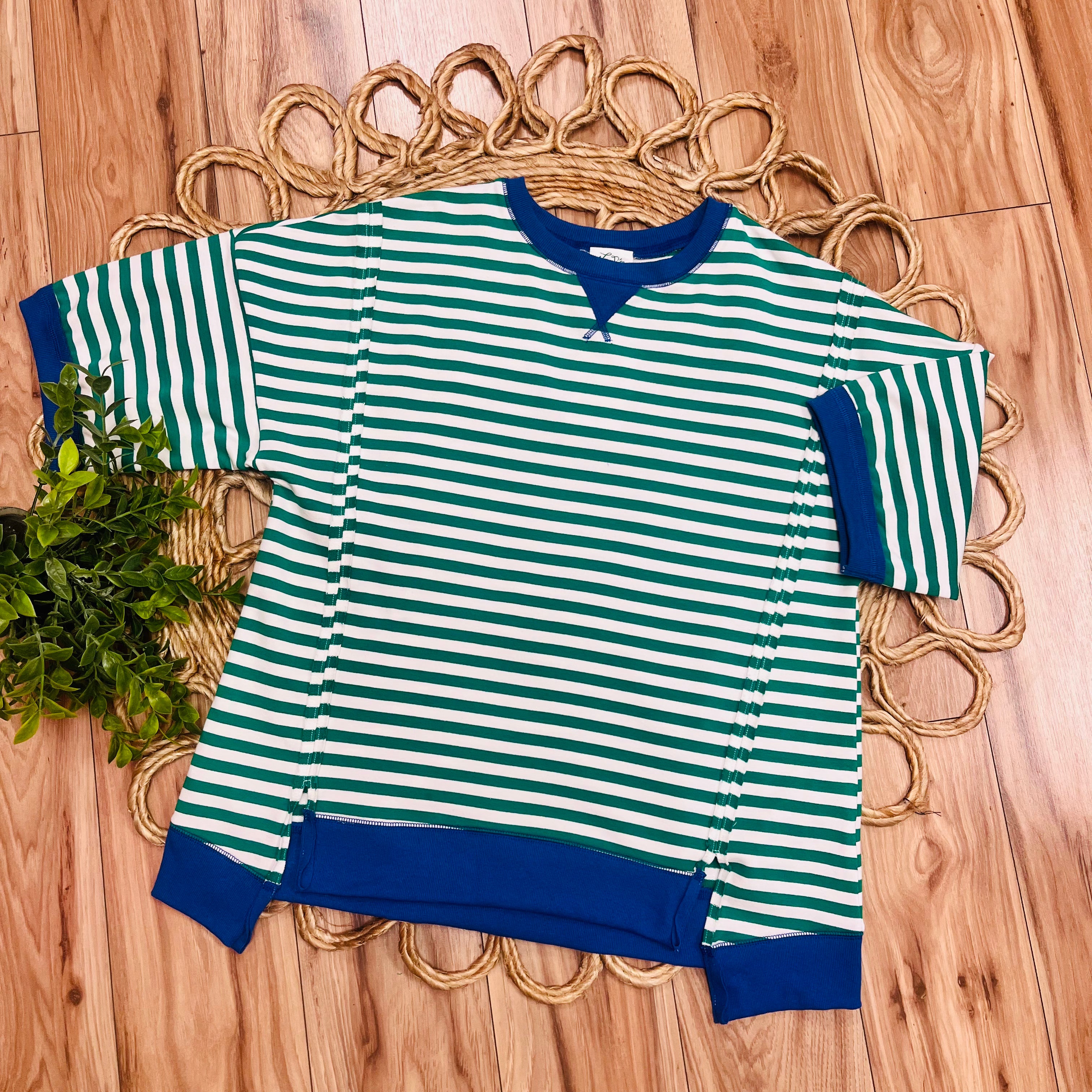 Women’s Very J Green and Blue Stripe Top