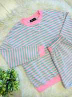 Women’s Pink and Blue Stripe Long Sleeve Short Set