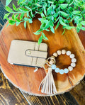 Wristlet ID Badge Zipper Pouch Keychain Beige