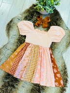 Girl’s Peachy Pink Fall Mixed Print Dress