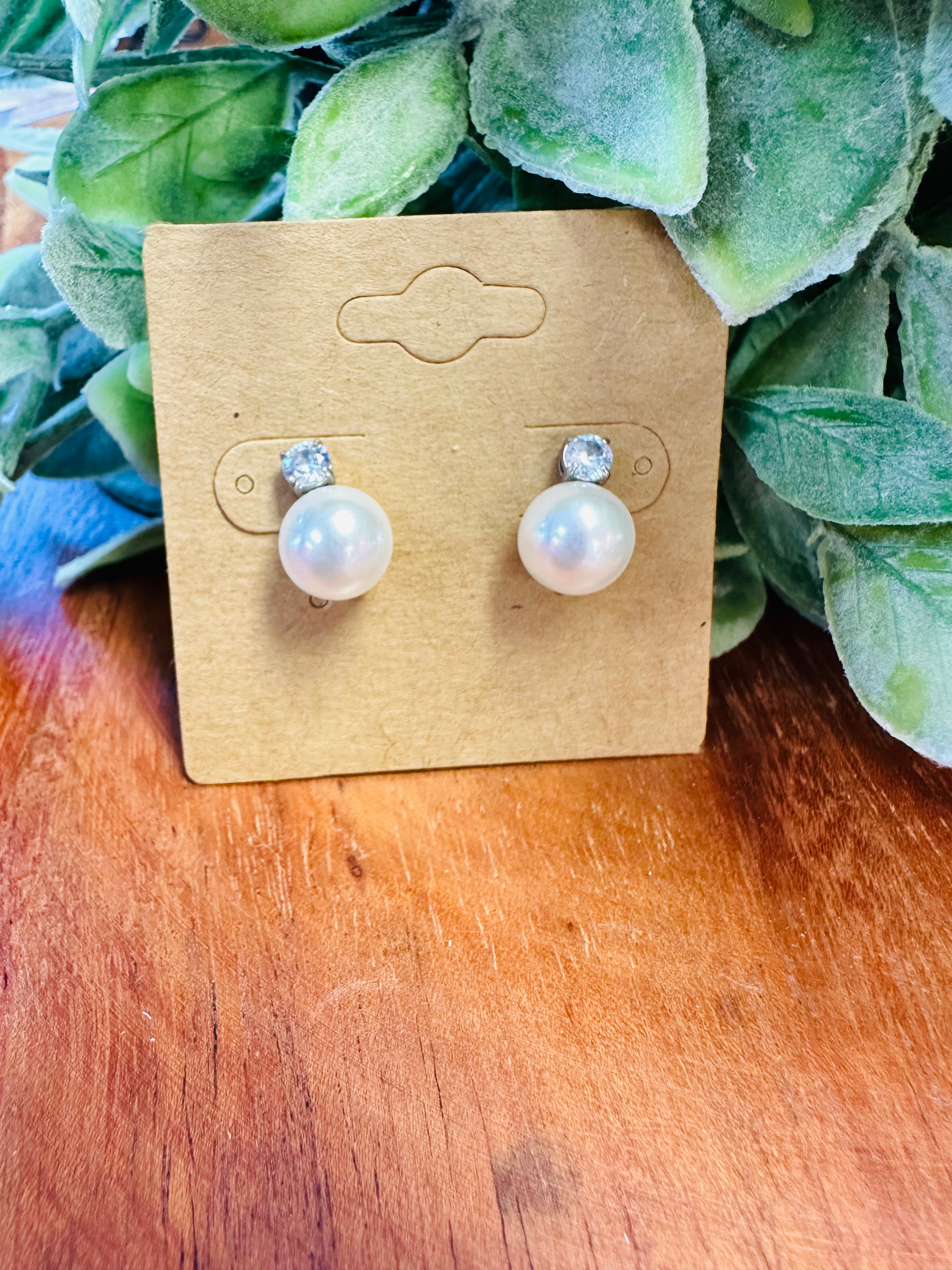 Sliver Pearl & Diamond Earrings
