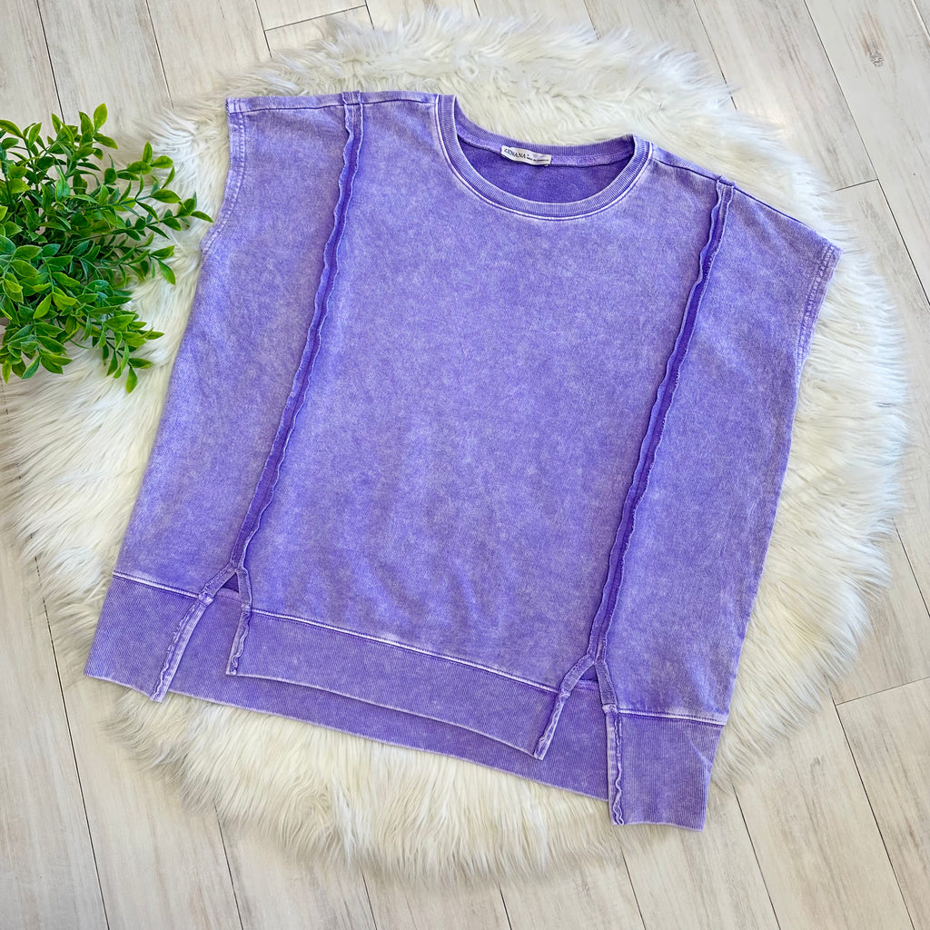 Women’s Violet Zenana Sleeveless Acid Wash Top with Slits