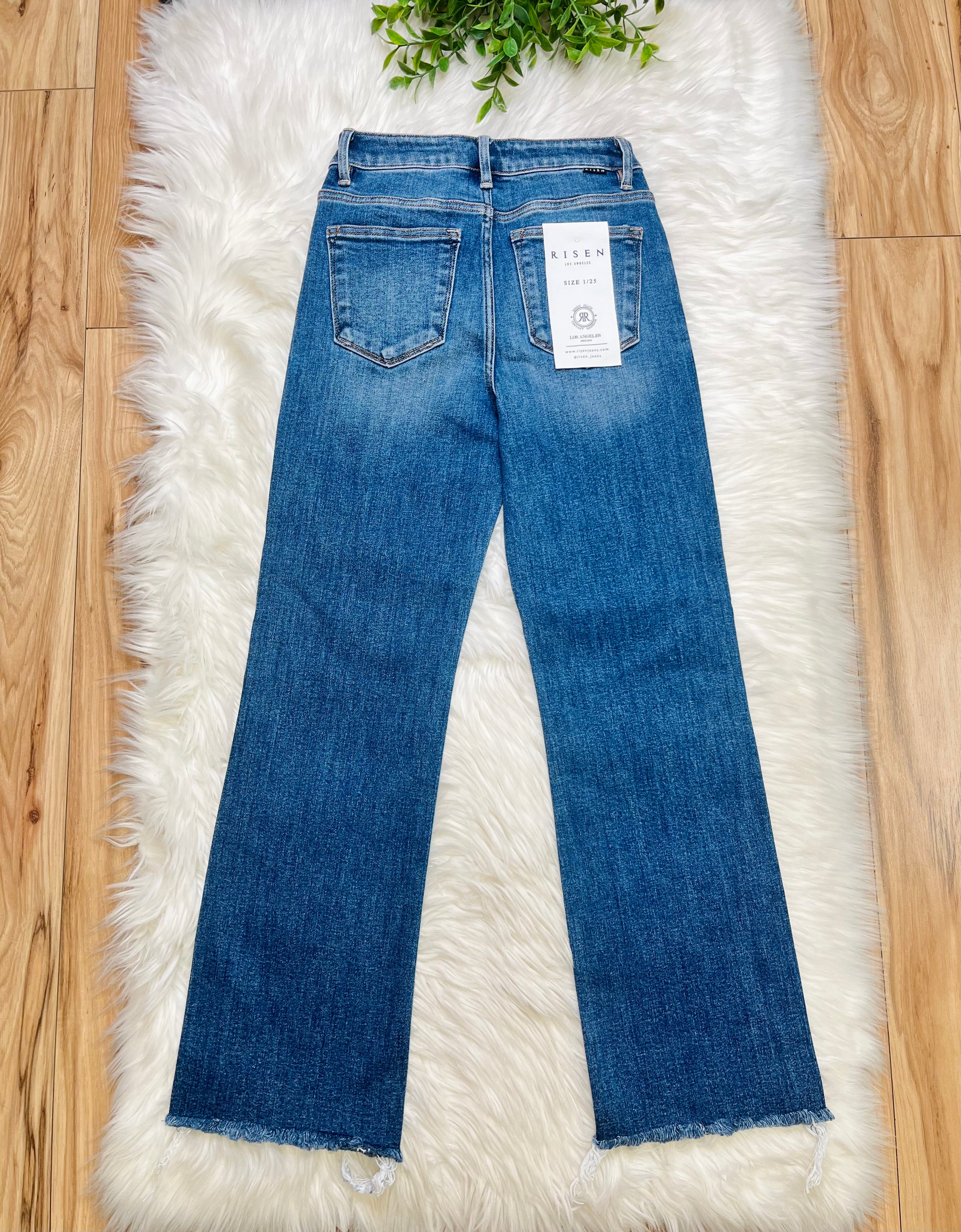 Women’s Risen High Rise Crop Straight Raw Cut Jeans 21158