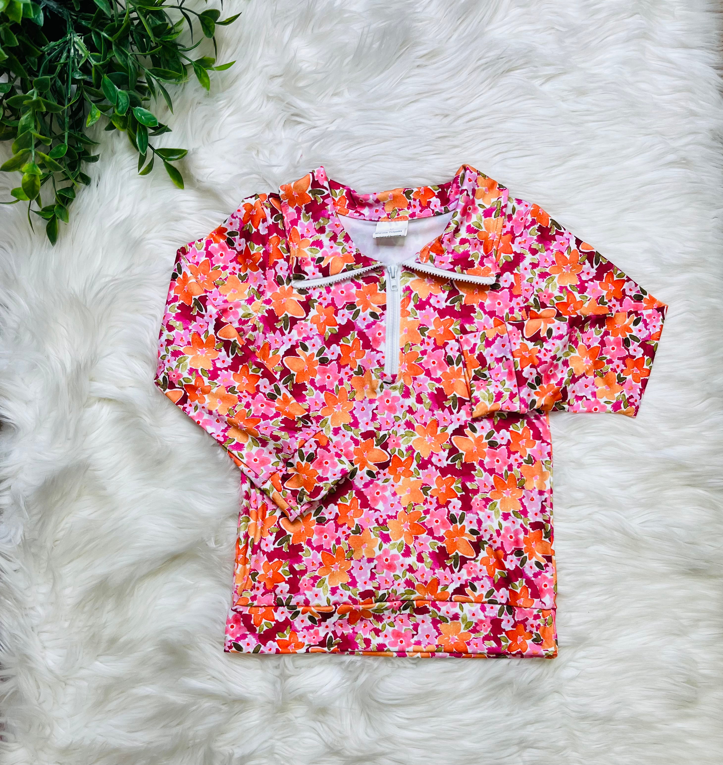 Girl’s Bright Floral Half Zip Outfit Set