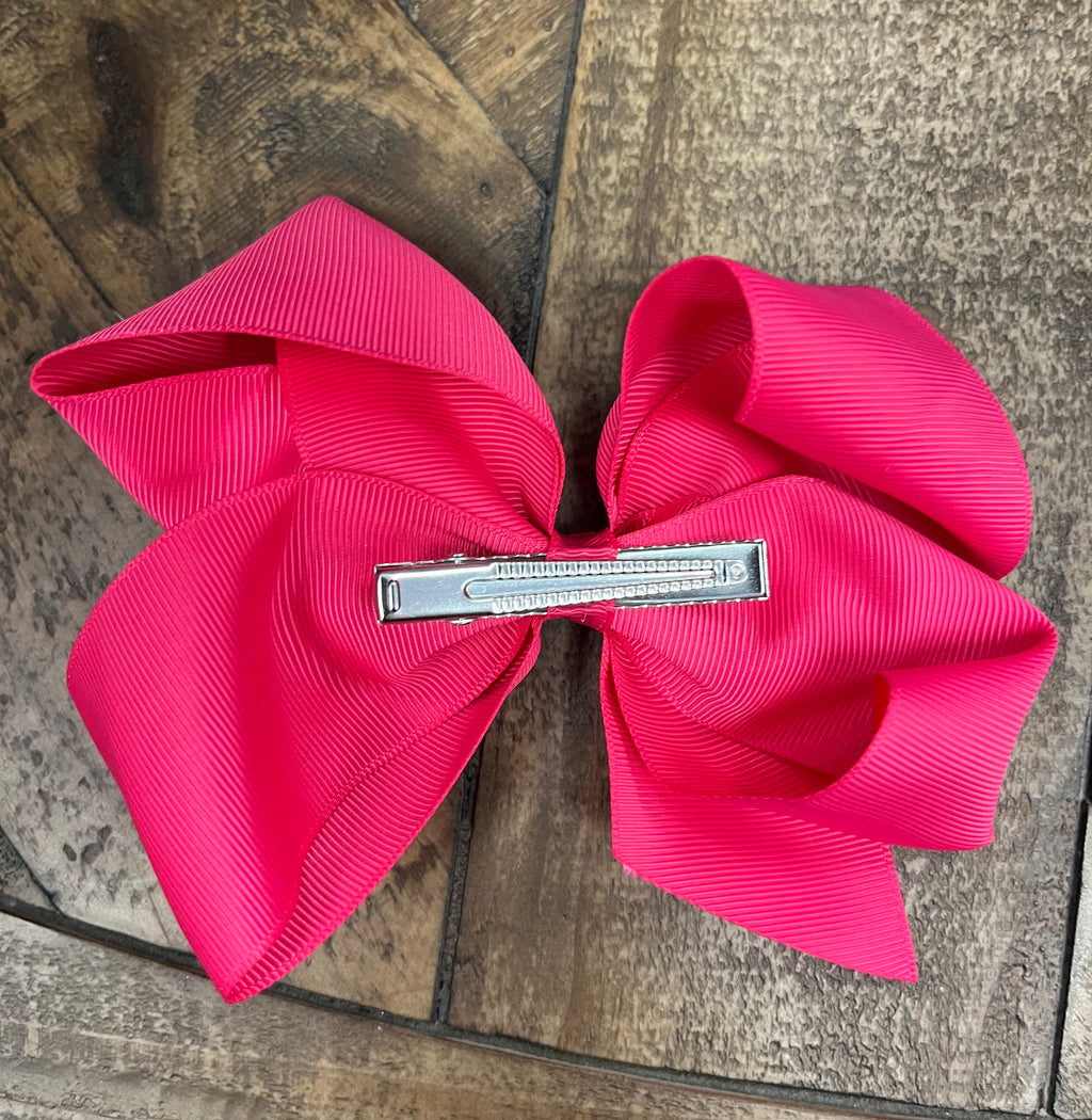 Hair Bow 6” Alligator Clip - Hot Pink