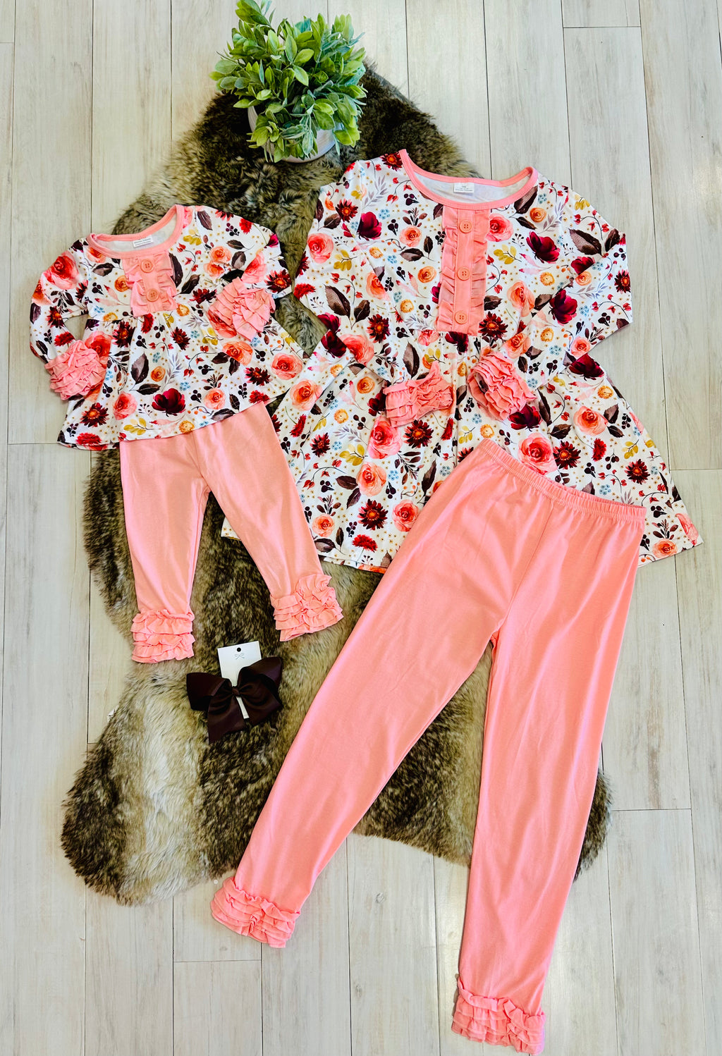 Girls Peach & Fall Floral Outfit