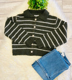Women’s Zenana Striped Olive Button Sweater Top - True to size